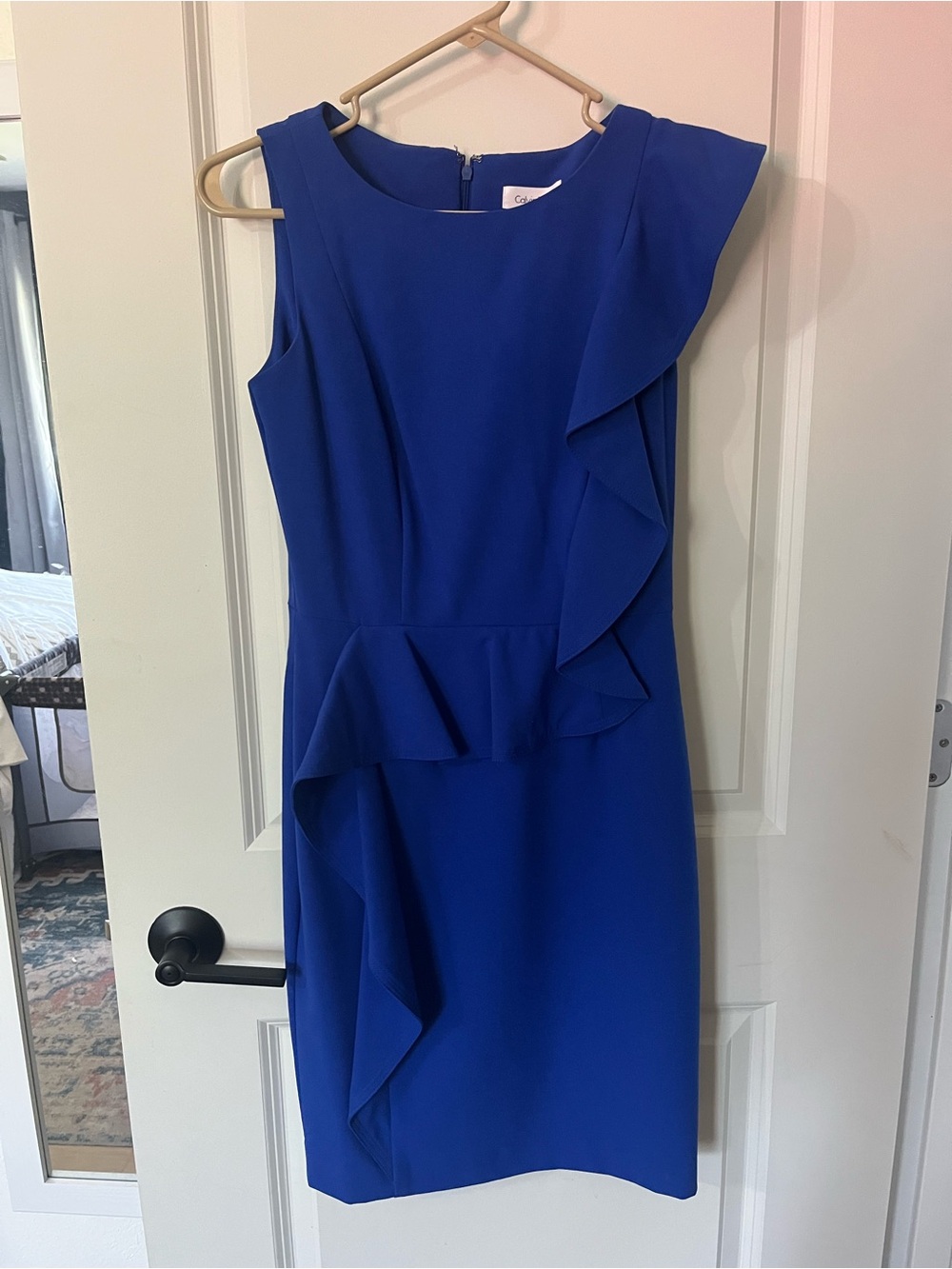 Sleeveless Royal Blue Ruffle Sheath Dress